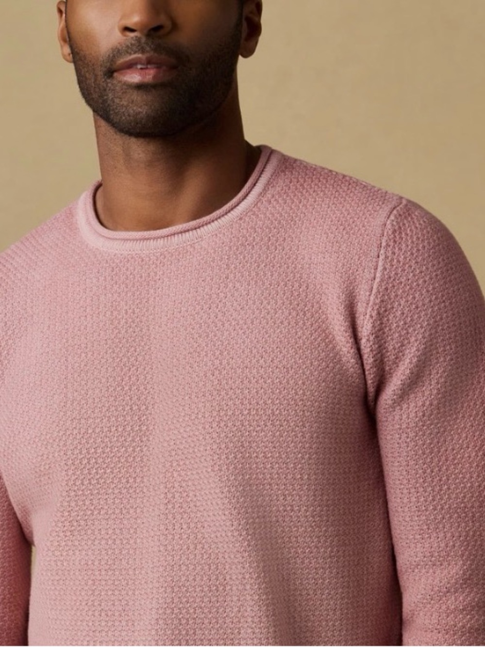Banana Republic Men's Textured Crewneck Sweater - Salmon Dusty Rose Pink